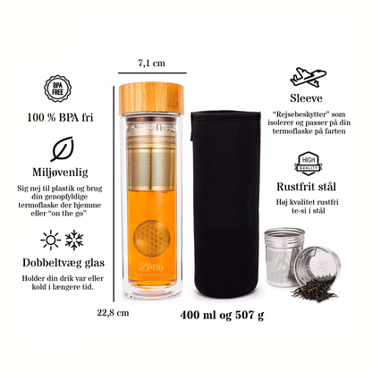 BPA fri glas termoflaske med te infuser af rustfrit stål